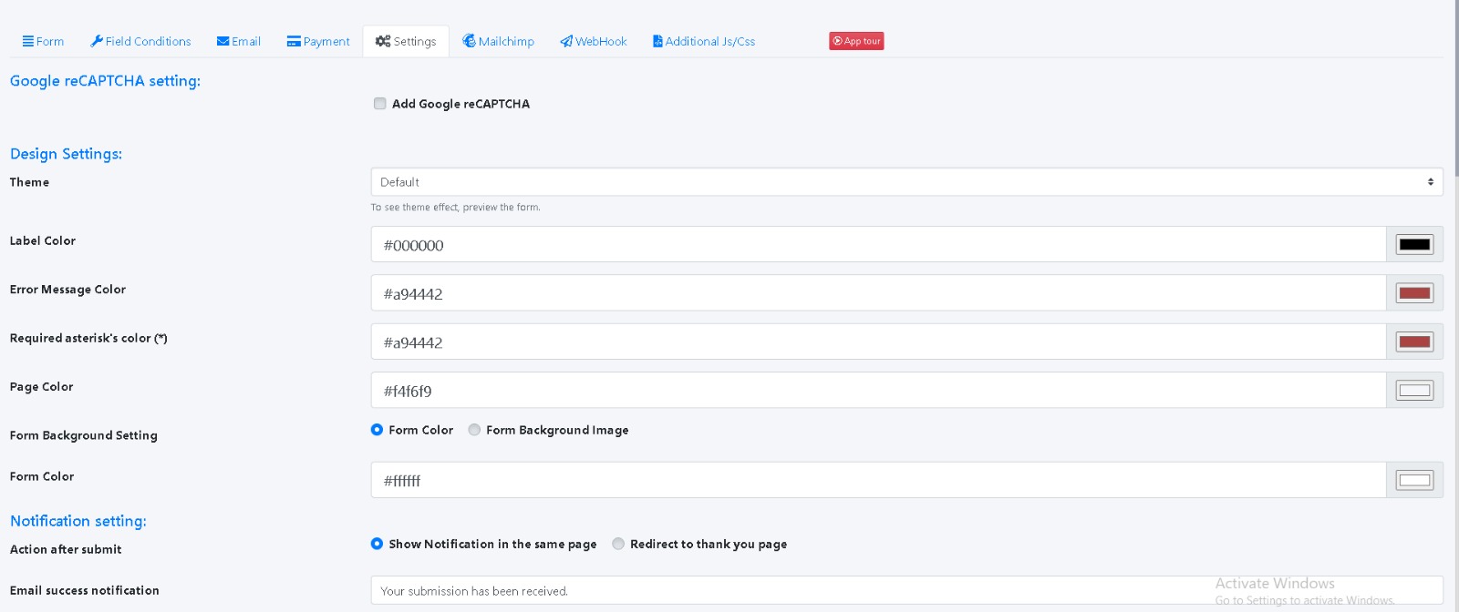 settings tab Image